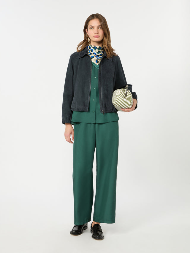 Loose Shirt In Habotai Silk for Women - Dark Green - Max Mara KSA