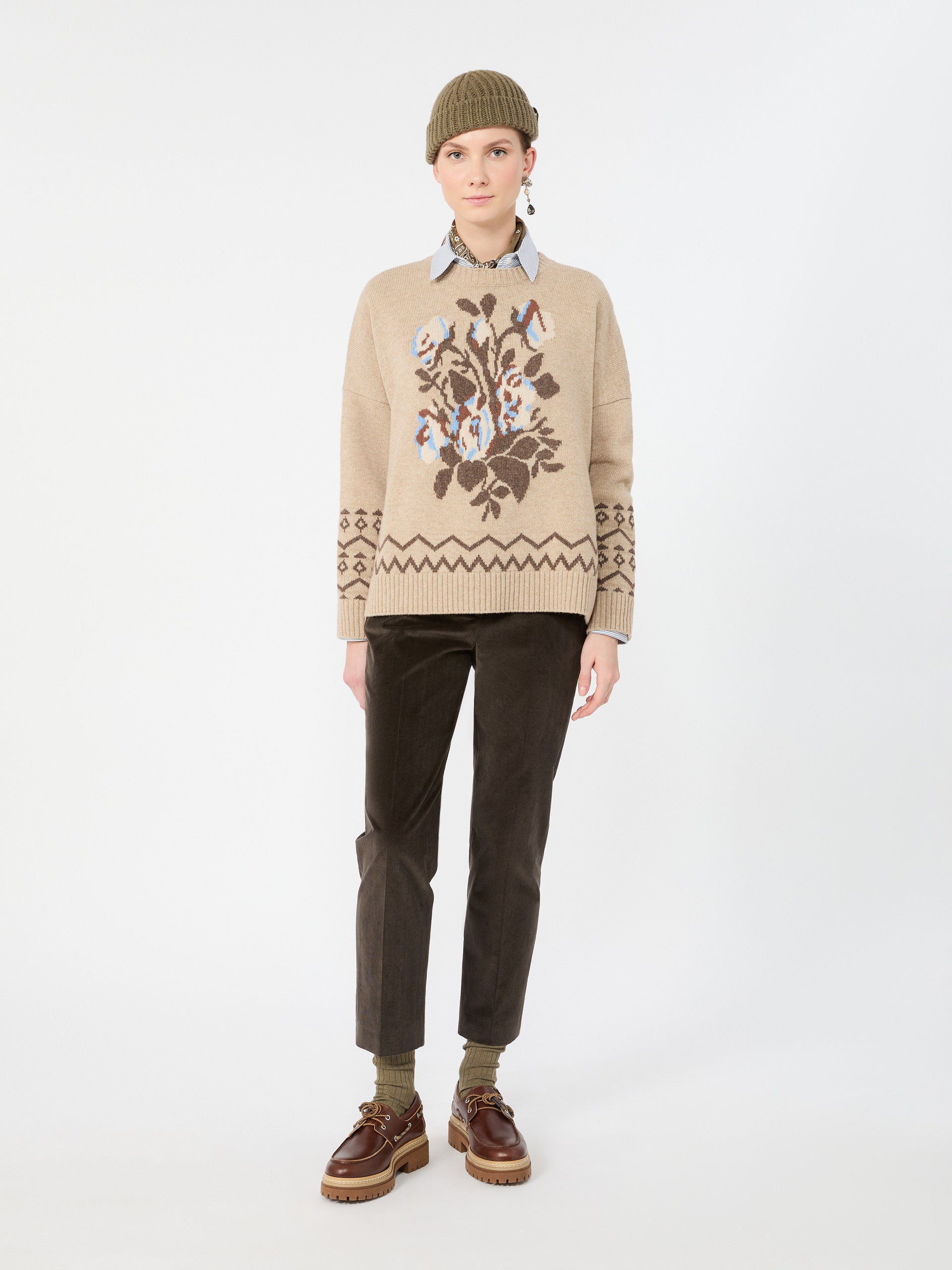 Cotton Velvet Cropped Trousers for Women - Dark Brown - Max Mara KSA