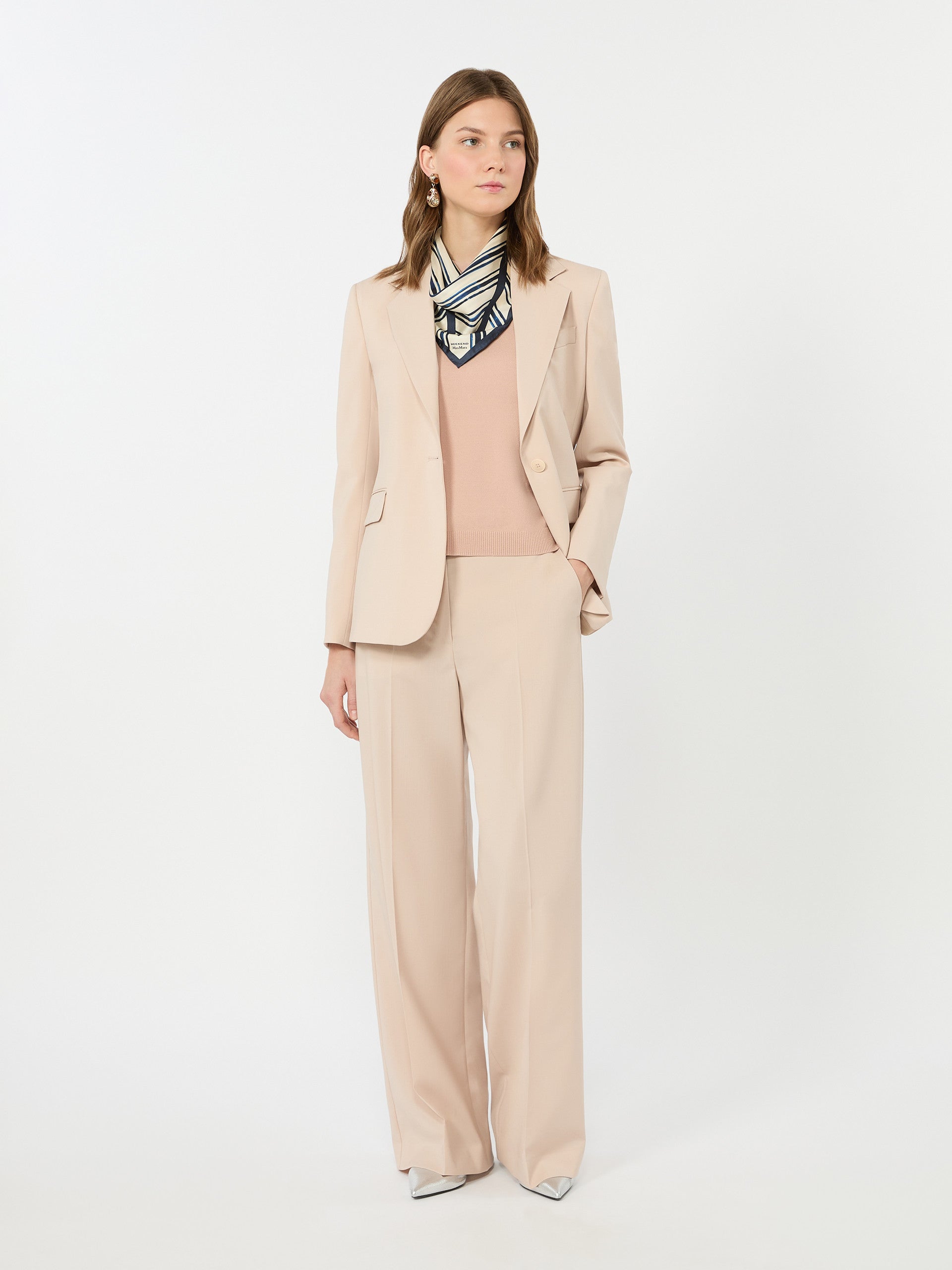 Stretch Wool Palazzo Trousers for Women - Powder - Max Mara KSA