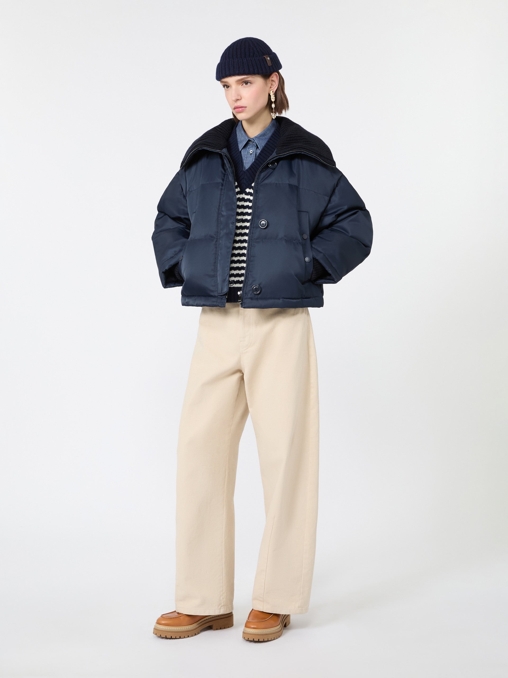 Cotton Drill Trousers for Women - Ivory - Max Mara KSA