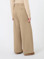 Wide Trousers In Cotton Drill for Women - Beige - Max Mara KSA