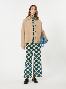 Printed Crepe De Chine Trousers for Women - Dark Green - Max Mara KSA