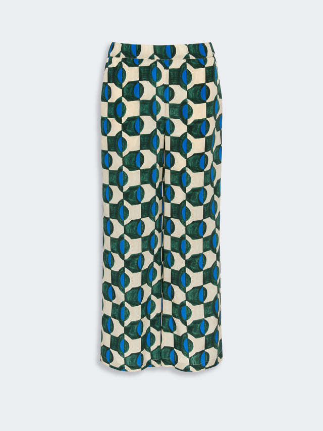 Printed Crepe De Chine Trousers for Women - Dark Green - Max Mara KSA
