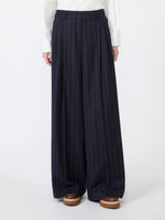 Wool Pinstriped Flannel Trousers for Women - Navy - Max Mara KSA