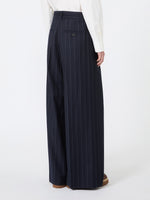 Wool Pinstriped Flannel Trousers for Women - Navy - Max Mara KSA