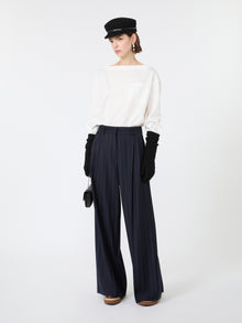 Wool Pinstriped Flannel Trousers for Women - Navy - Max Mara KSA
