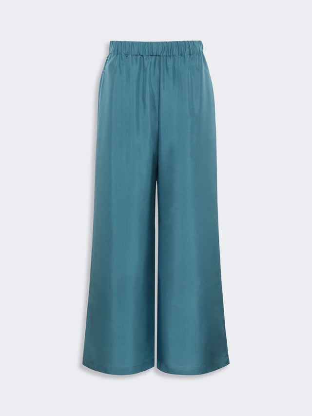 Cropped Silk Trousers for Women - Light Blue - Max Mara KSA