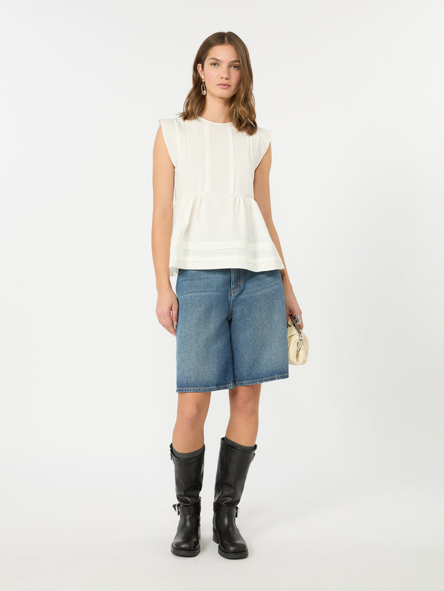 Cotton Denim Bermuda Shorts for Women - Navy - Max Mara KSA