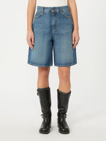 Cotton Denim Bermuda Shorts for Women - Navy - Max Mara KSA