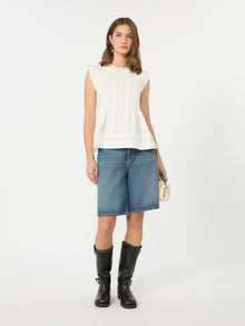 Cotton Denim Bermuda Shorts for Women - Navy - Max Mara KSA