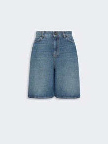 Cotton Denim Bermuda Shorts for Women - Navy - Max Mara KSA