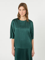 Loose Blouse In Pleated Satin for Women - Dark Green - Max Mara KSA