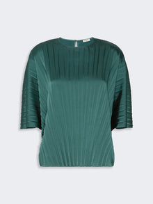 Loose Blouse In Pleated Satin for Women - Dark Green - Max Mara KSA