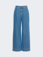 Cotton Denim Wide-Leg Jeans for Women - Navy - Max Mara KSA