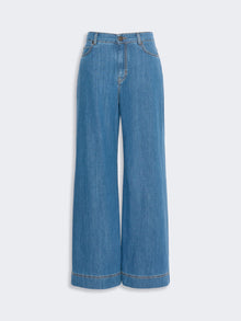 Cotton Denim Wide-Leg Jeans for Women - Navy - Max Mara KSA