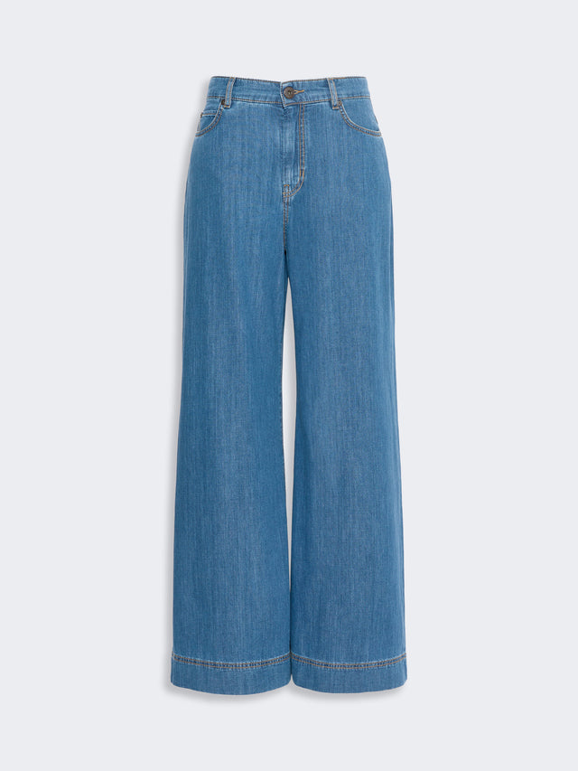 Cotton Denim Wide-Leg Jeans for Women - Navy - Max Mara KSA