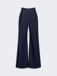 Cotton Denim Palazzo Jeans for Women - Navy - Max Mara KSA