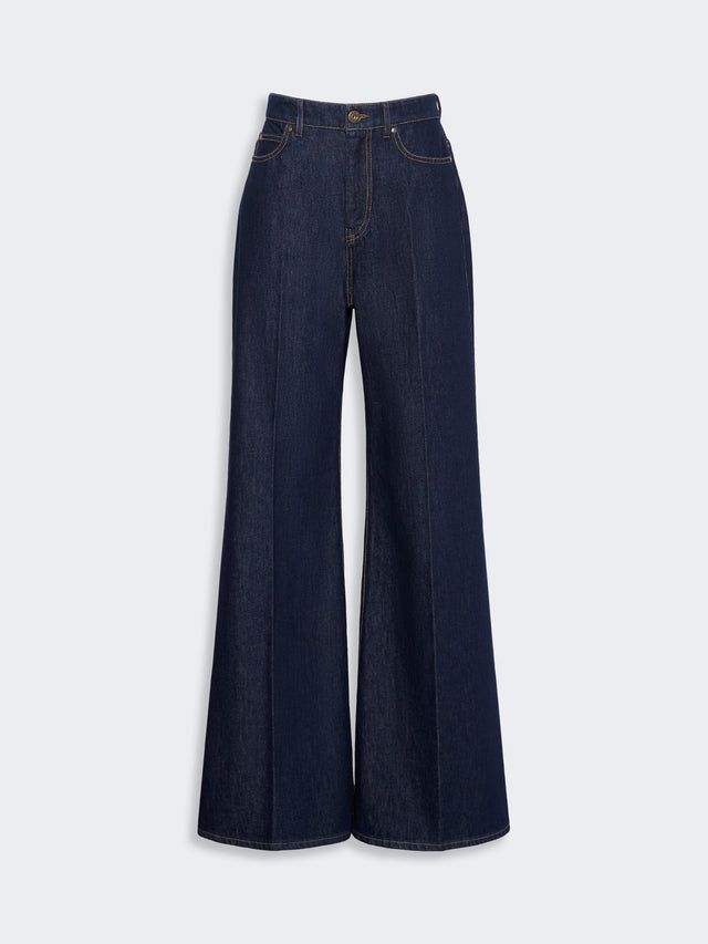 Cotton Denim Palazzo Jeans for Women - Navy - Max Mara KSA