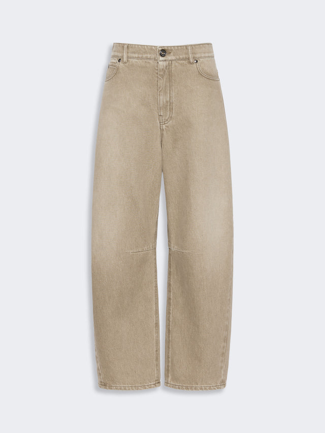 Worn-Look Denim Barrel-Leg Jeans for Women - Beige - Max Mara KSA