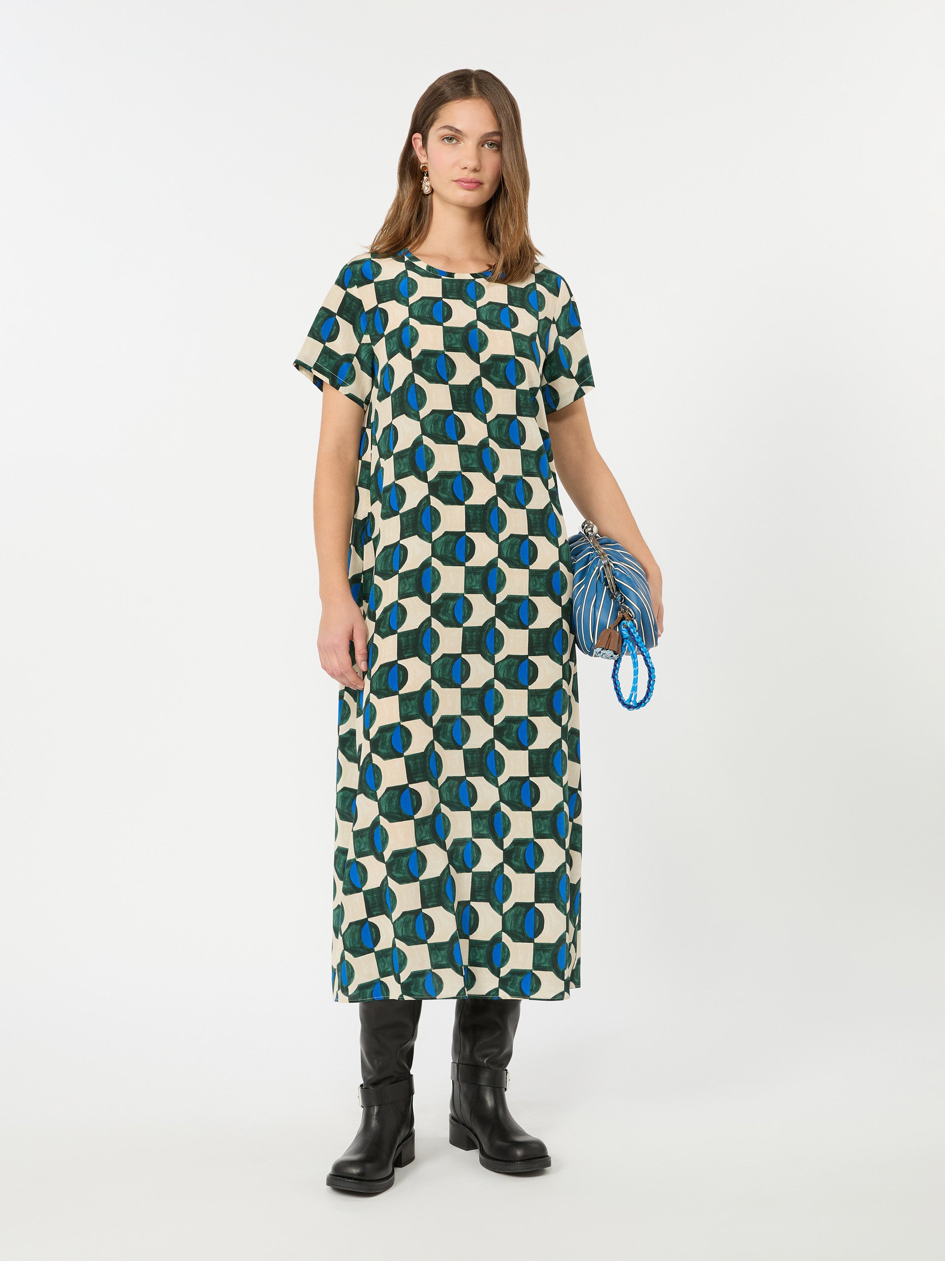 Printed Silk T-Shirt Dress for Women - Dark Green - Max Mara KSA