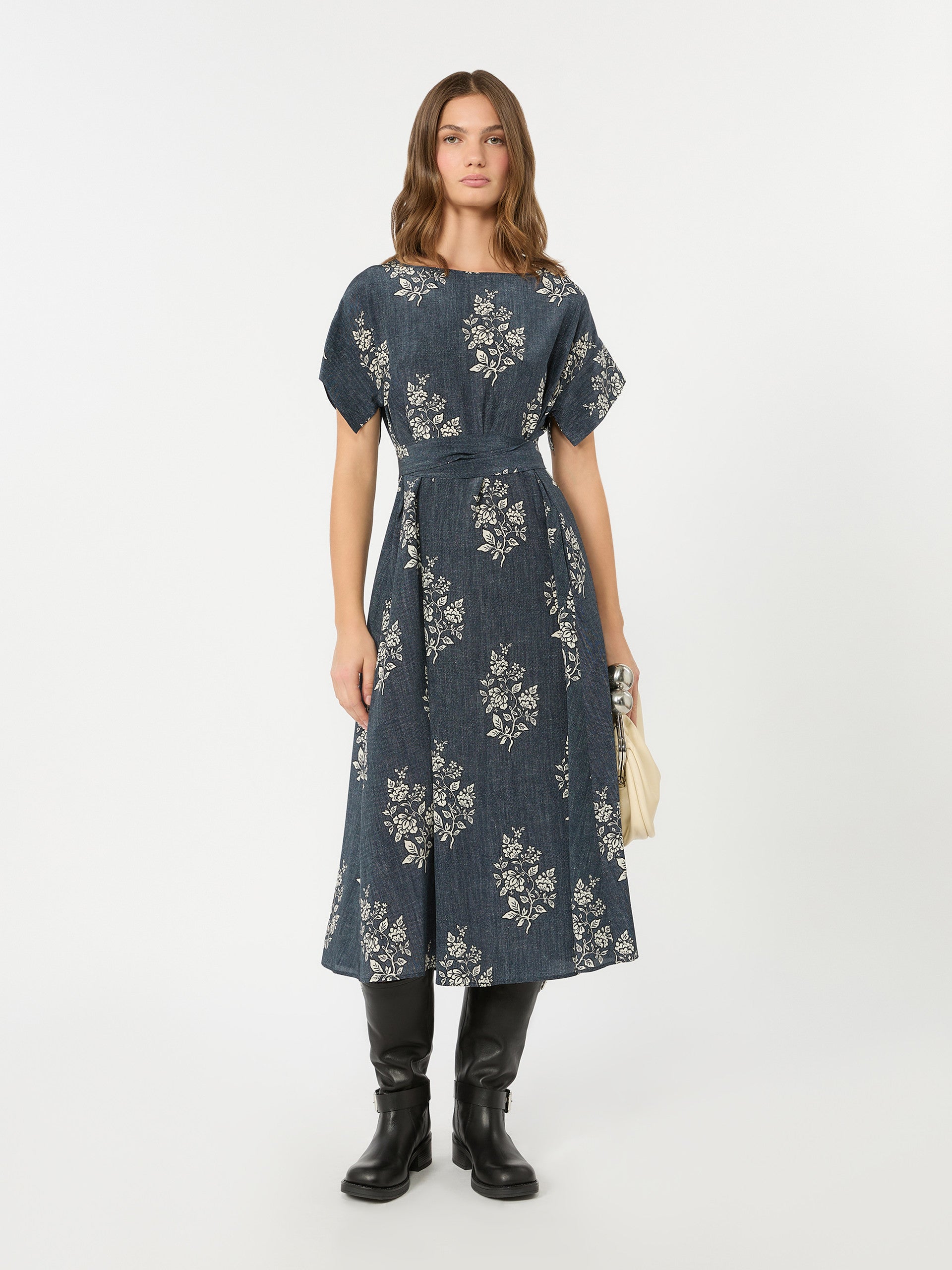 Printed Silk Crepe De Chine Dress for Women - Navy - Max Mara KSA