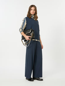 Plissé-Pleated Viscose Yarn Trousers for Women - Navy - Max Mara KSA