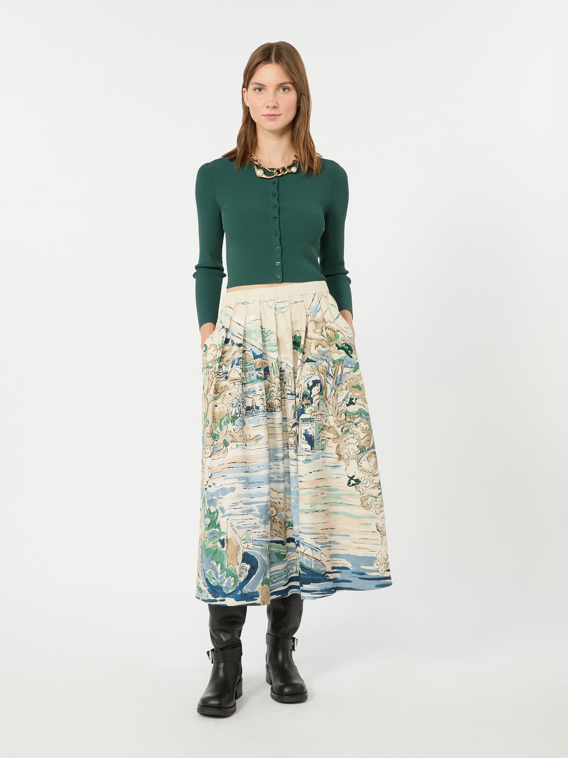 Fine Rib-Knit Viscose Yarn Cardigan for Women - Green - Max Mara KSA
