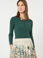 Fine Rib-Knit Viscose Yarn Cardigan for Women - Green - Max Mara KSA