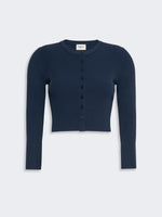 Fine Rib-Knit Viscose Yarn Cardigan for Women - Navy - Max Mara KSA