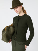 Ribbed Wool Cardigan for Women - Moss Green - Max Mara KSA