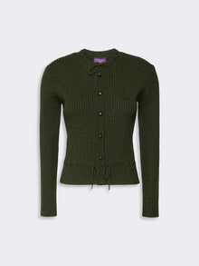 Ribbed Wool Cardigan for Women - Moss Green - Max Mara KSA