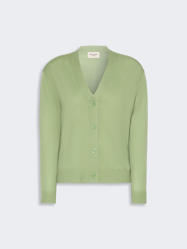 Wool, Silk And Cashmere V-Neck Cardigan for Women - Green - Max Mara KSA