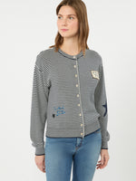 Inlay-Detail Cotton Yarn Cardigan for Women - Navy - Max Mara KSA