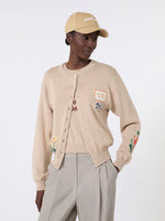 Inlay-Detail Cotton Yarn Cardigan for Women - Sand - Max Mara KSA