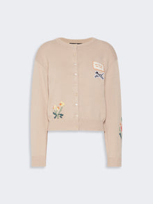 Inlay-Detail Cotton Yarn Cardigan for Women - Sand - Max Mara KSA