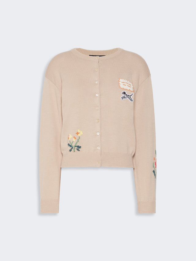 Inlay-Detail Cotton Yarn Cardigan for Women - Sand - Max Mara KSA