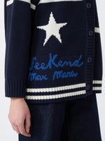 Jacquard Wool Cardigan for Women - Ultramarine - Max Mara KSA