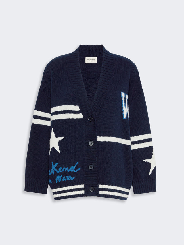 Jacquard Wool Cardigan for Women - Ultramarine - Max Mara KSA