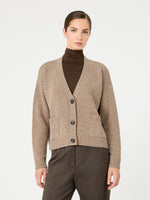 V-Neck Wool Yarn Cardigan for Women - Hazelnut Brown - Max Mara KSA