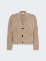 V-Neck Wool Yarn Cardigan for Women - Hazelnut Brown - Max Mara KSA