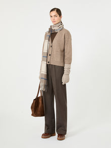 V-Neck Wool Yarn Cardigan for Women - Hazelnut Brown - Max Mara KSA