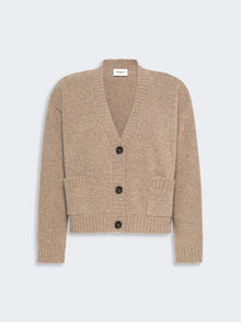 V-Neck Wool Yarn Cardigan for Women - Hazelnut Brown - Max Mara KSA