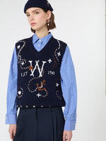 Wool Yarn Gilet With Embroidery for Women - Ultramarine - Max Mara KSA