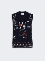 Wool Yarn Gilet With Embroidery for Women - Ultramarine - Max Mara KSA