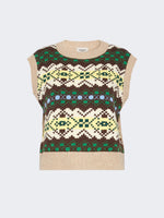 Jacquard Wool Yarn Gilet for Women - Green - Max Mara KSA