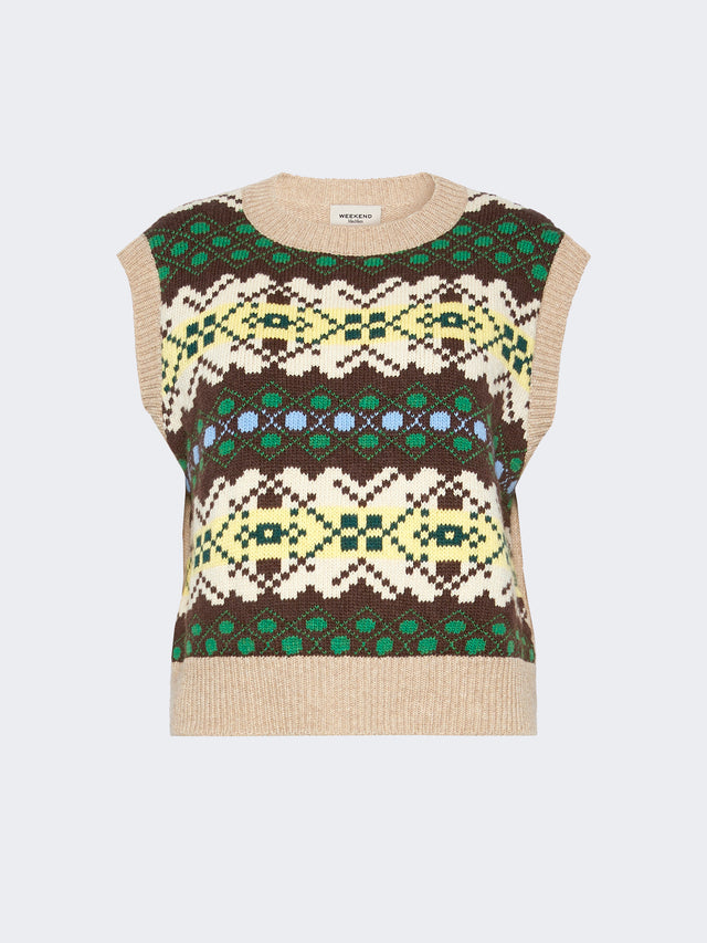 Jacquard Wool Yarn Gilet for Women - Green - Max Mara KSA