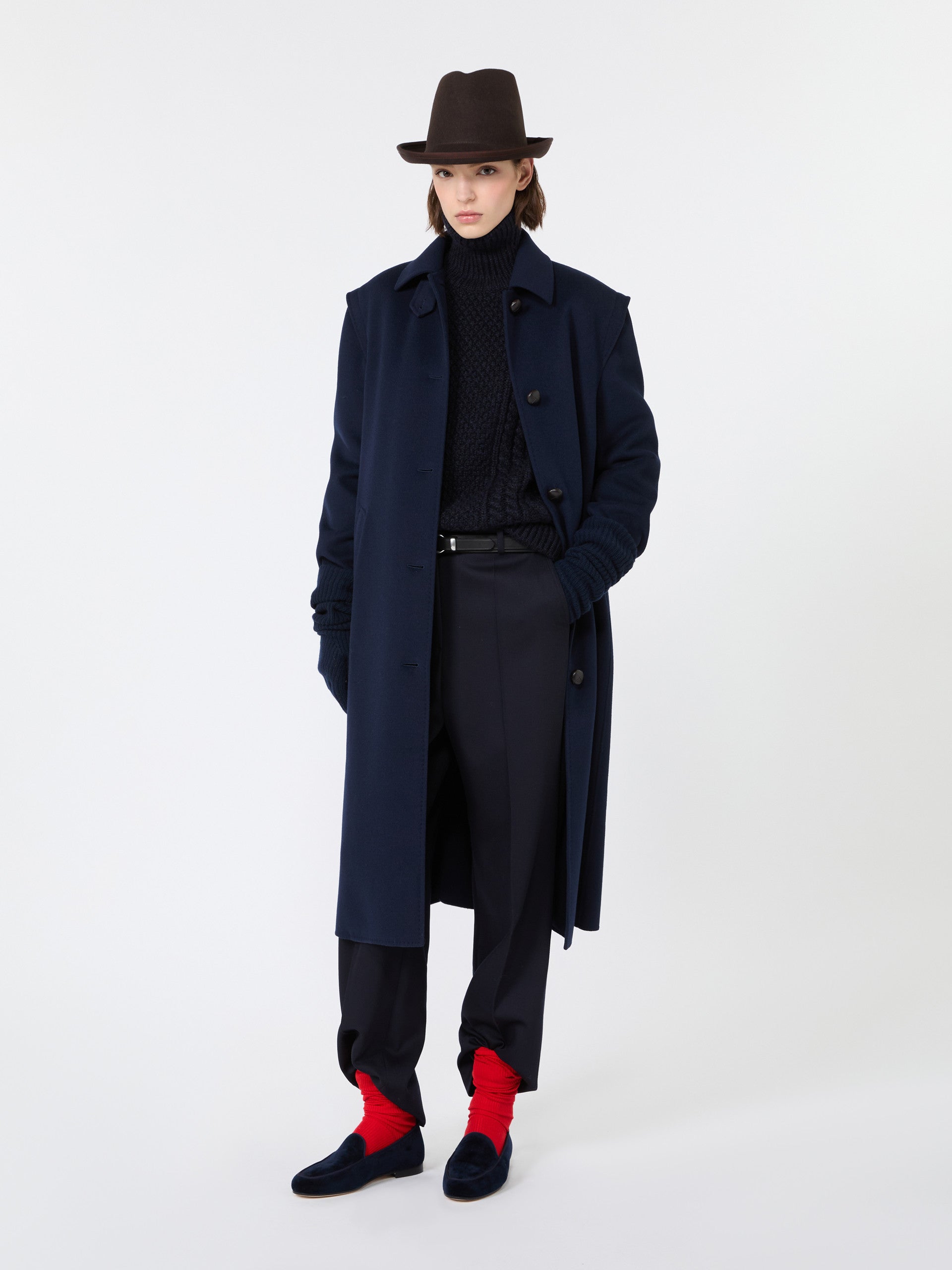 Wool Yarn Turtleneck Aran Jumper for Women - Navy - Max Mara KSA