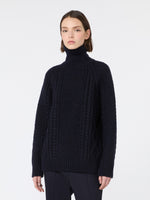Wool Yarn Turtleneck Aran Jumper for Women - Navy - Max Mara KSA