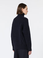 Wool Yarn Turtleneck Aran Jumper for Women - Navy - Max Mara KSA