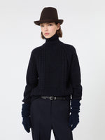 Wool Yarn Turtleneck Aran Jumper for Women - Navy - Max Mara KSA